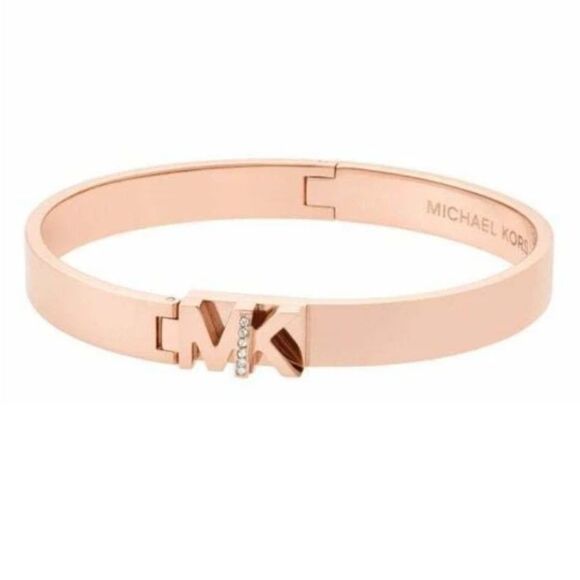 Michael Kors Haute Hardware Rose Gold & Crystal Logo Bangle Bracelet - Picture 2 of 7